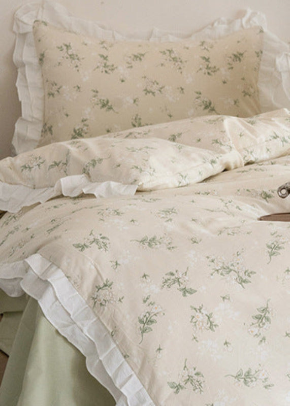 Annie Lace Ruffle Floral Bedding Set / Cream Blue