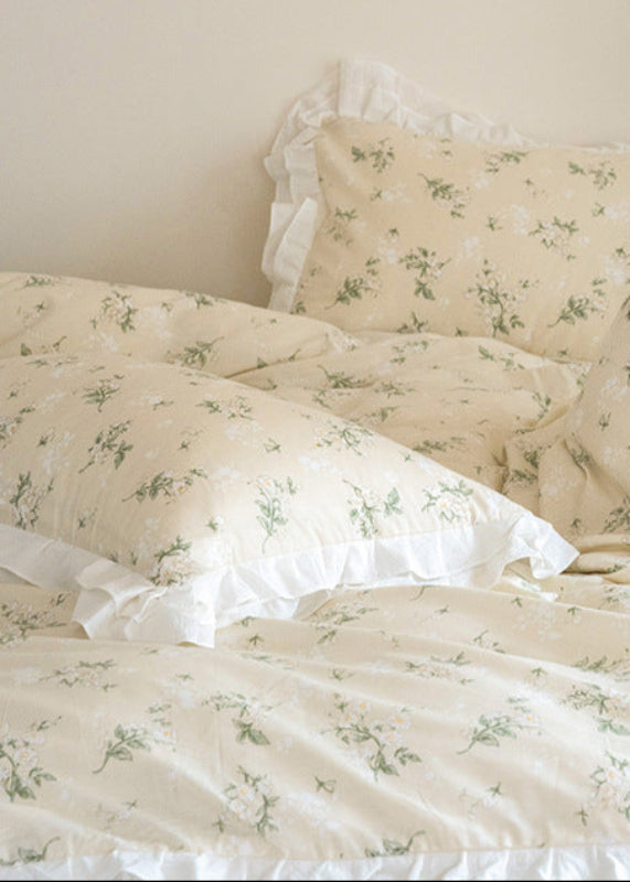Annie Lace Ruffle Floral Bedding Set / Cream Blue