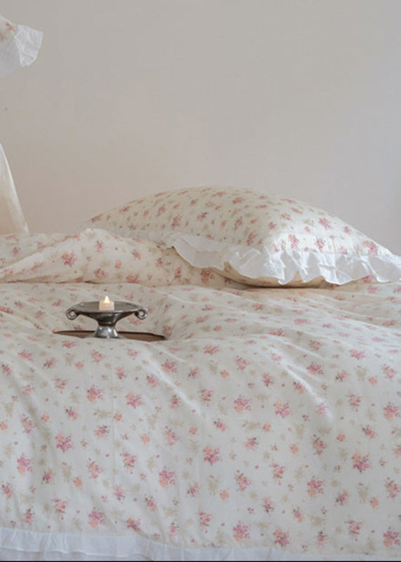 Annie Lace Ruffle Floral Bedding Set / Cream Blue