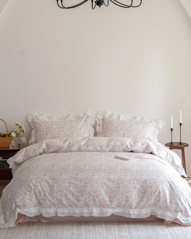 Annie Lace Ruffle Floral Bedding Set / Cream Blue