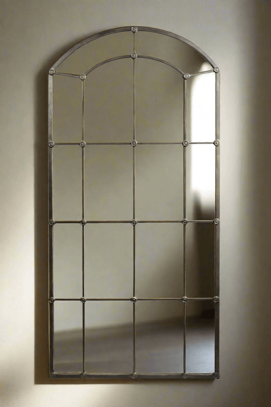 Arched Industrial Grid Wall Mirror