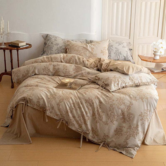 Bonnie Ribbon Bow Tie Floral Bedding Set / Khaki