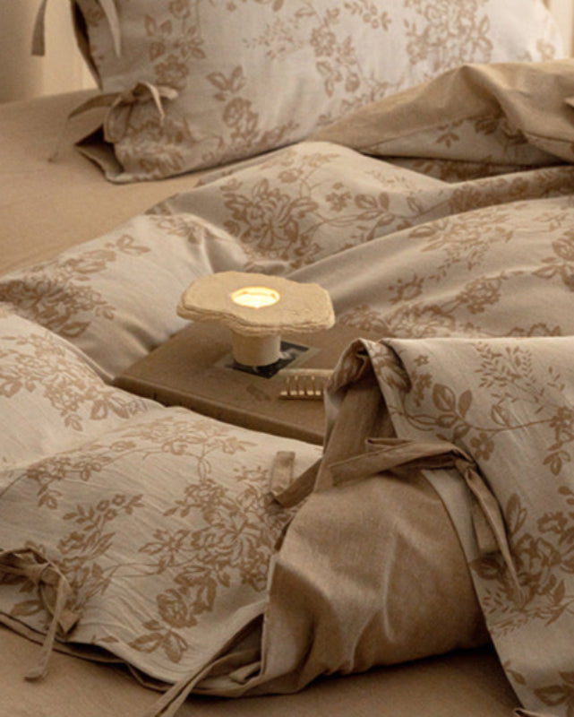 Bonnie Ribbon Bow Tie Floral Bedding Set / Brown