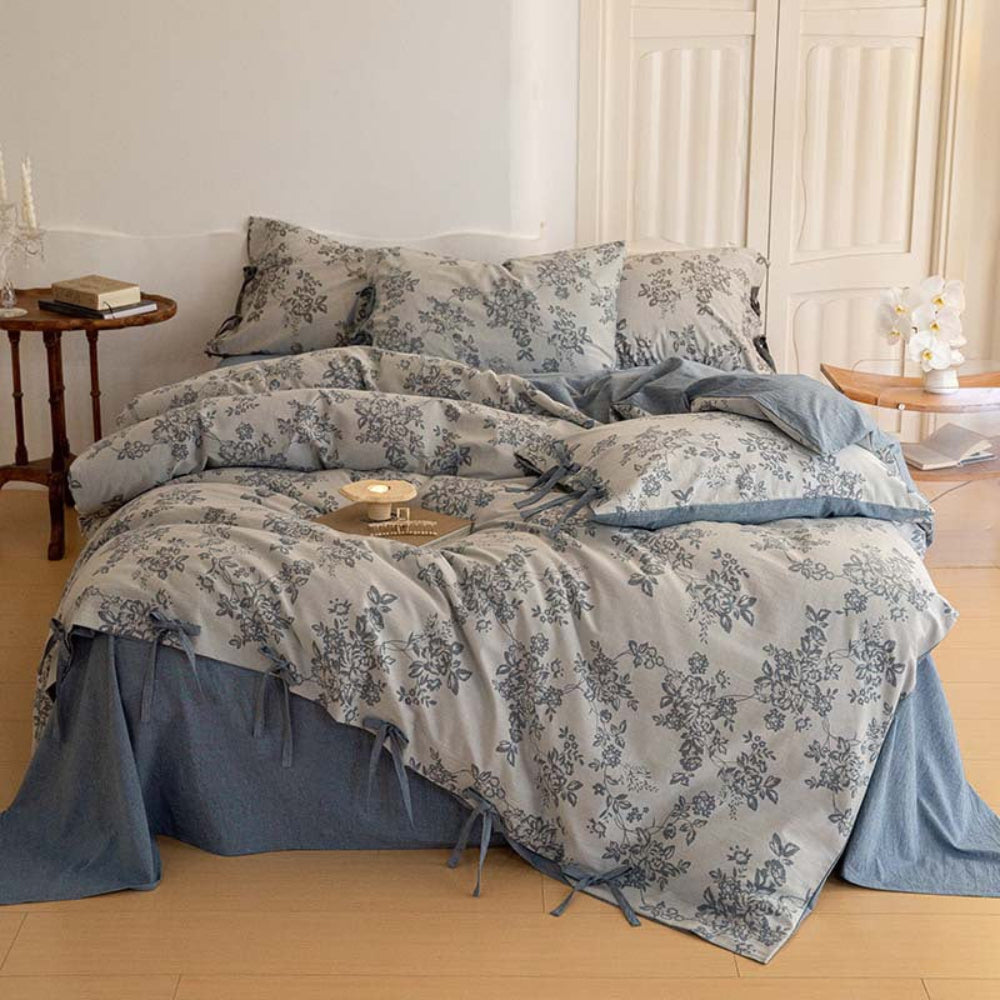 Bonnie Ribbon Bow Tie Floral Bedding Set / Brown