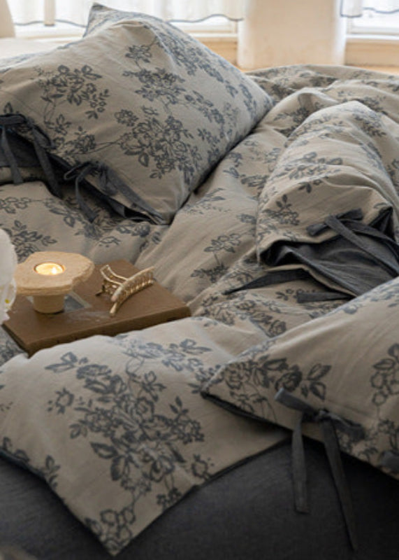 Bonnie Ribbon Bow Tie Floral Bedding Set / Light Gray