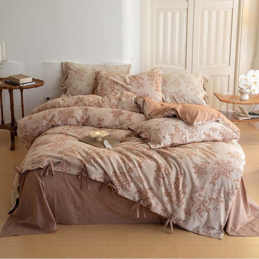 Bonnie Ribbon Bow Tie Floral Bedding Set / Brown