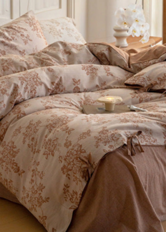 Bonnie Ribbon Bow Tie Floral Bedding Set / Brown