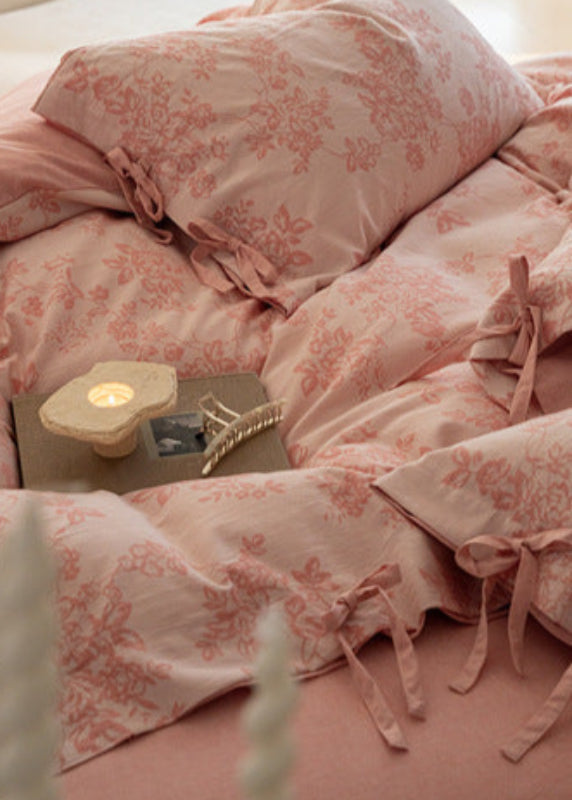 Bonnie Ribbon Bow Tie Floral Bedding Set / Light Gray