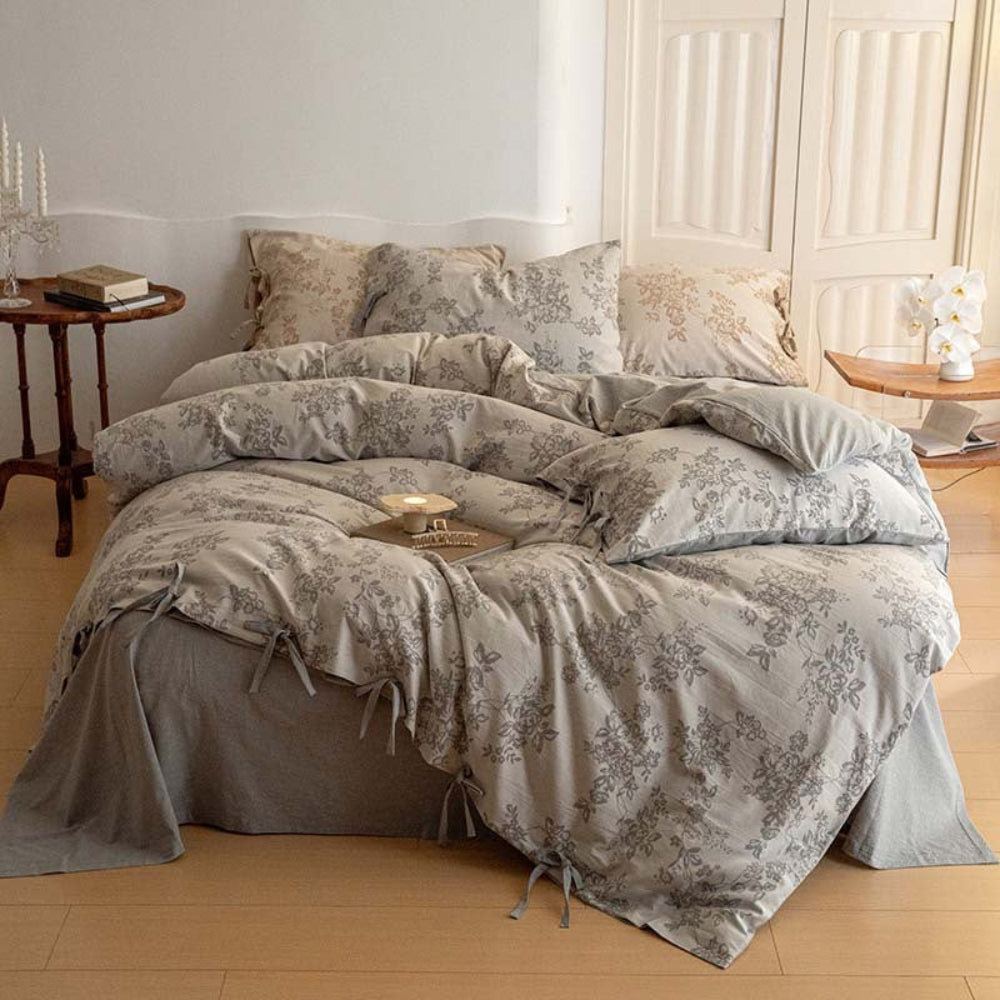 Bonnie Ribbon Bow Tie Floral Bedding Set / Brown