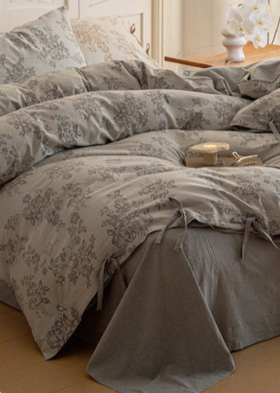 Bonnie Ribbon Bow Tie Floral Bedding Set / Light Gray