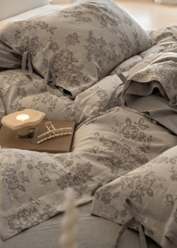 Bonnie Ribbon Bow Tie Floral Bedding Set / Brown
