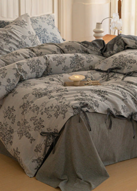 Bonnie Ribbon Bow Tie Floral Bedding Set / Brown