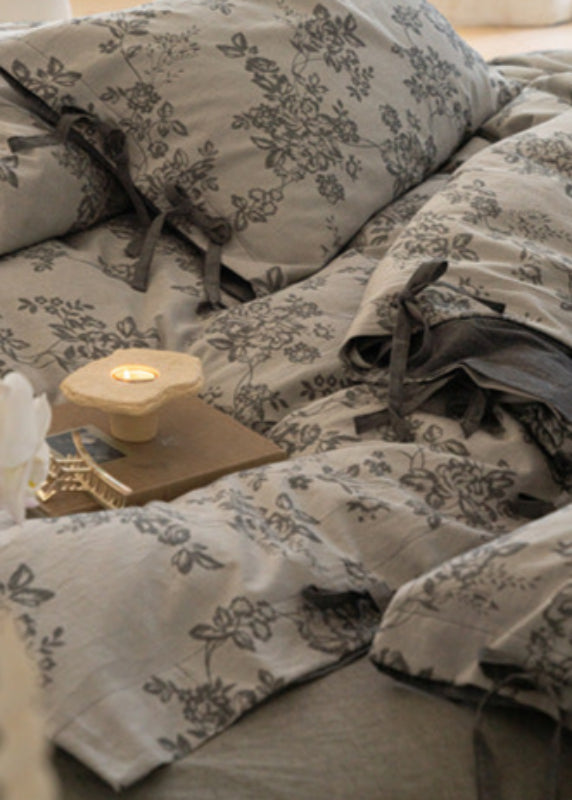 Bonnie Ribbon Bow Tie Floral Bedding Set / Light Gray