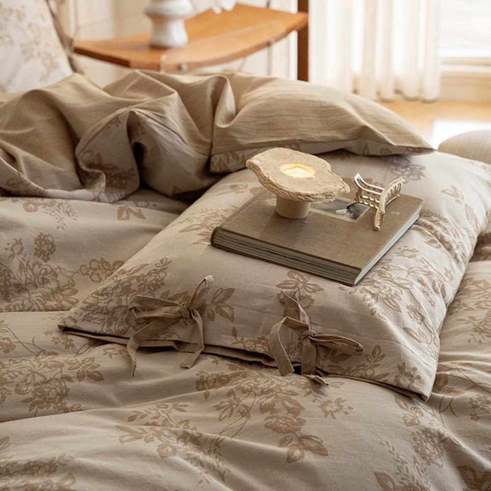 Bonnie Ribbon Bow Tie Floral Bedding Set / Light Gray