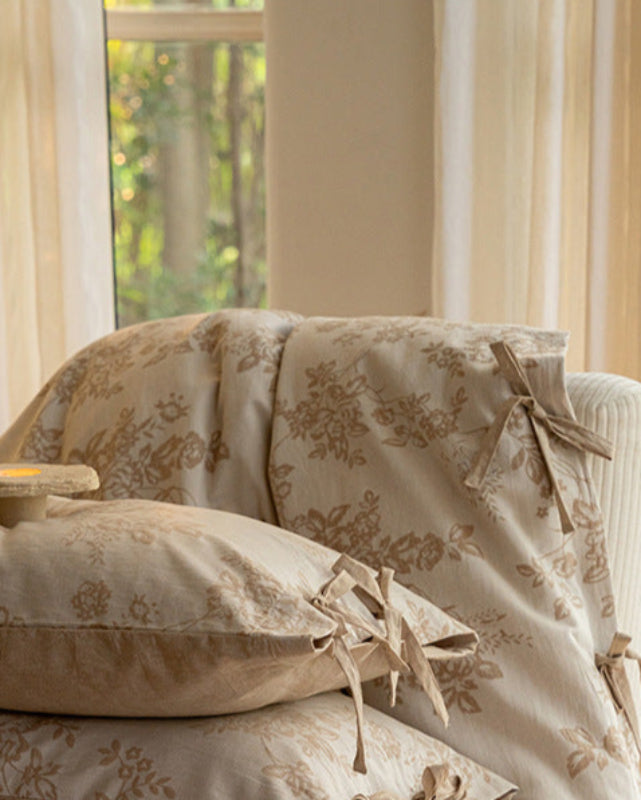 Bonnie Ribbon Bow Tie Floral Bedding Set / Light Gray