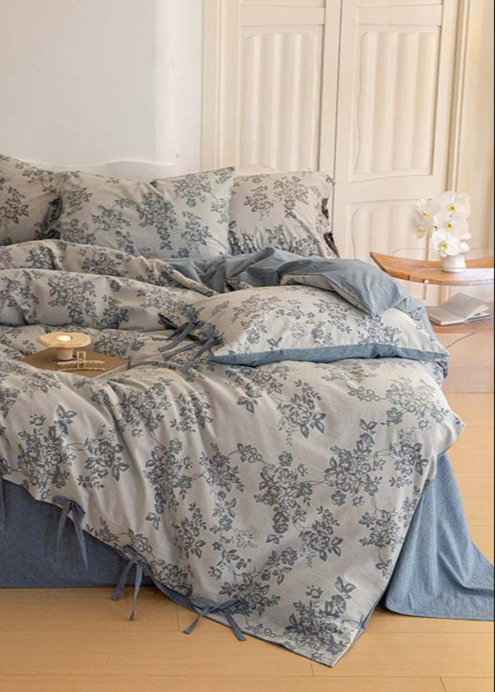 Bonnie Ribbon Bow Tie Floral Bedding Set / Light Gray