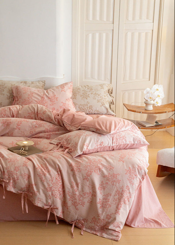 Bonnie Ribbon Bow Tie Floral Bedding Set / Brown
