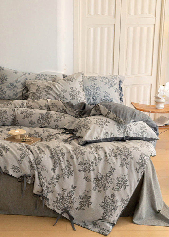 Bonnie Ribbon Bow Tie Floral Bedding Set / Brown