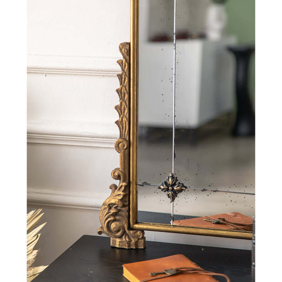 Vintage Arched Wall Mirror with Antique Gold Frame and Floral Detailing