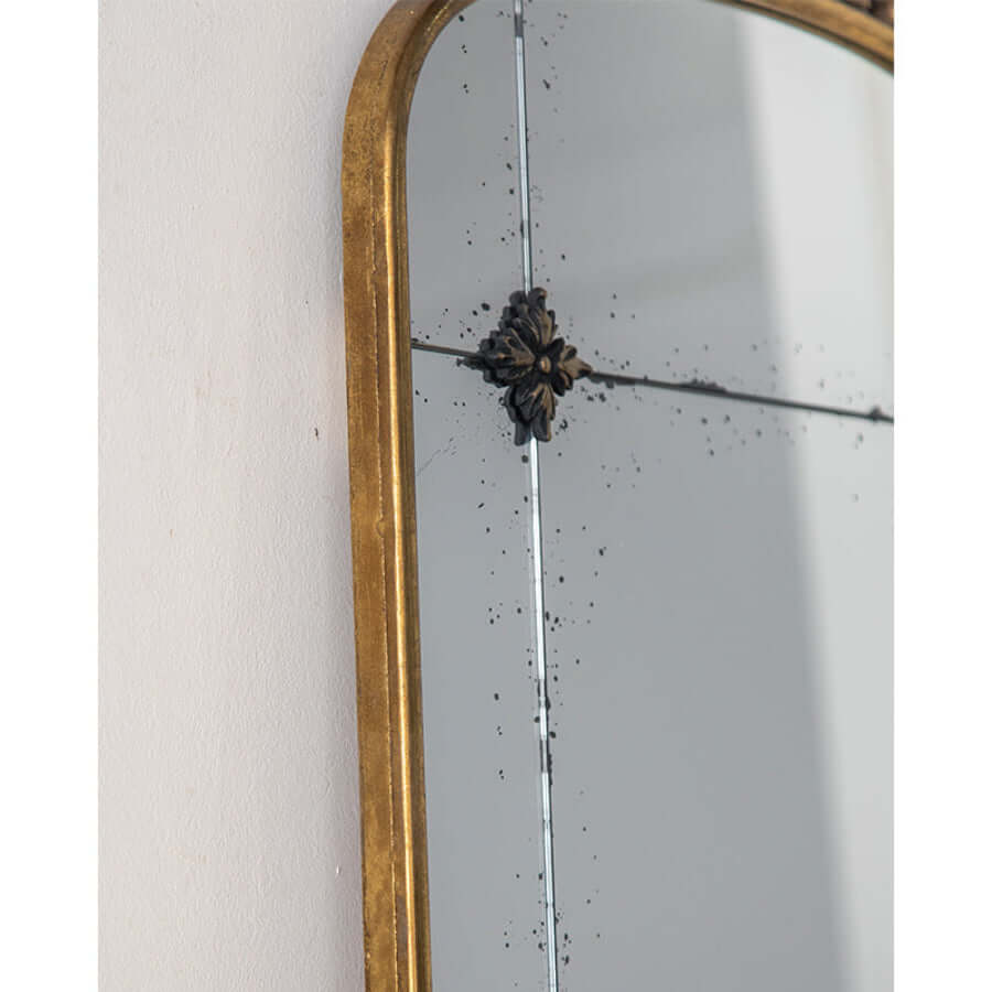 Vintage Arched Wall Mirror with Antique Gold Frame and Floral Detailing