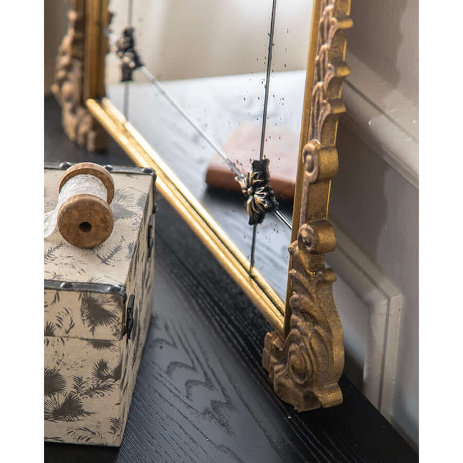 Vintage Arched Wall Mirror with Antique Gold Frame and Floral Detailing