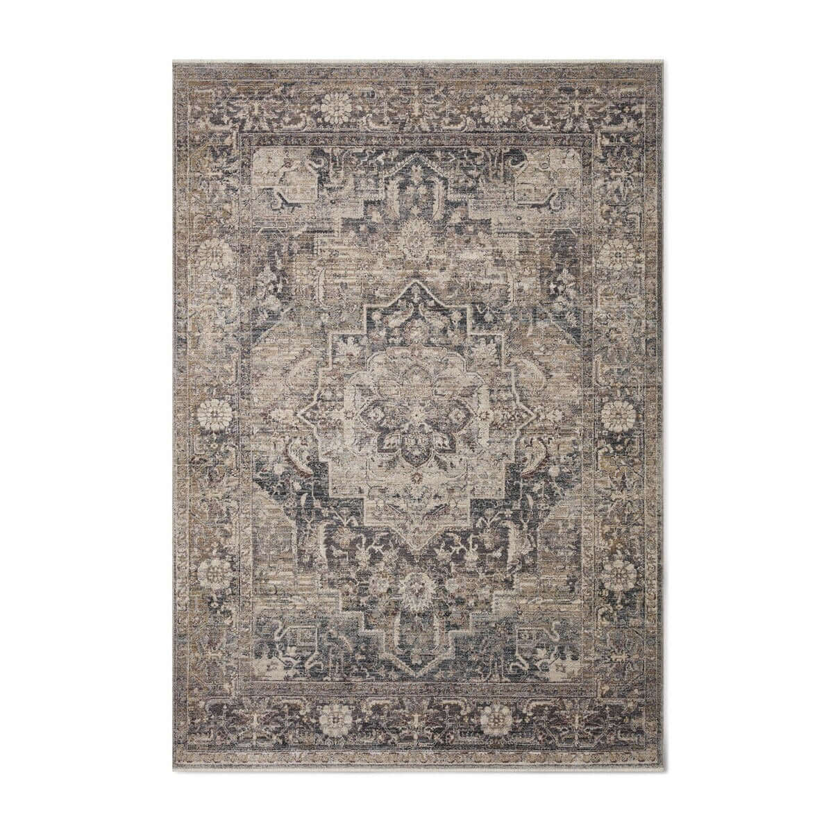 Traditional Distressed Loomed Rug – Vintage Medallion Area Carpet