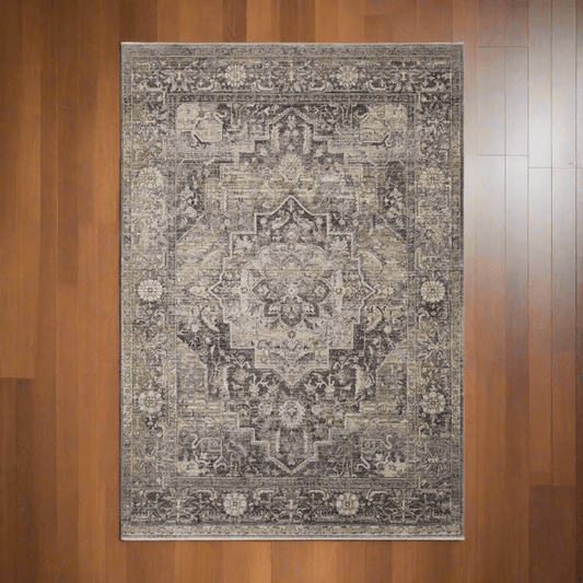Traditional Distressed Loomed Rug – Vintage Medallion Area Carpet