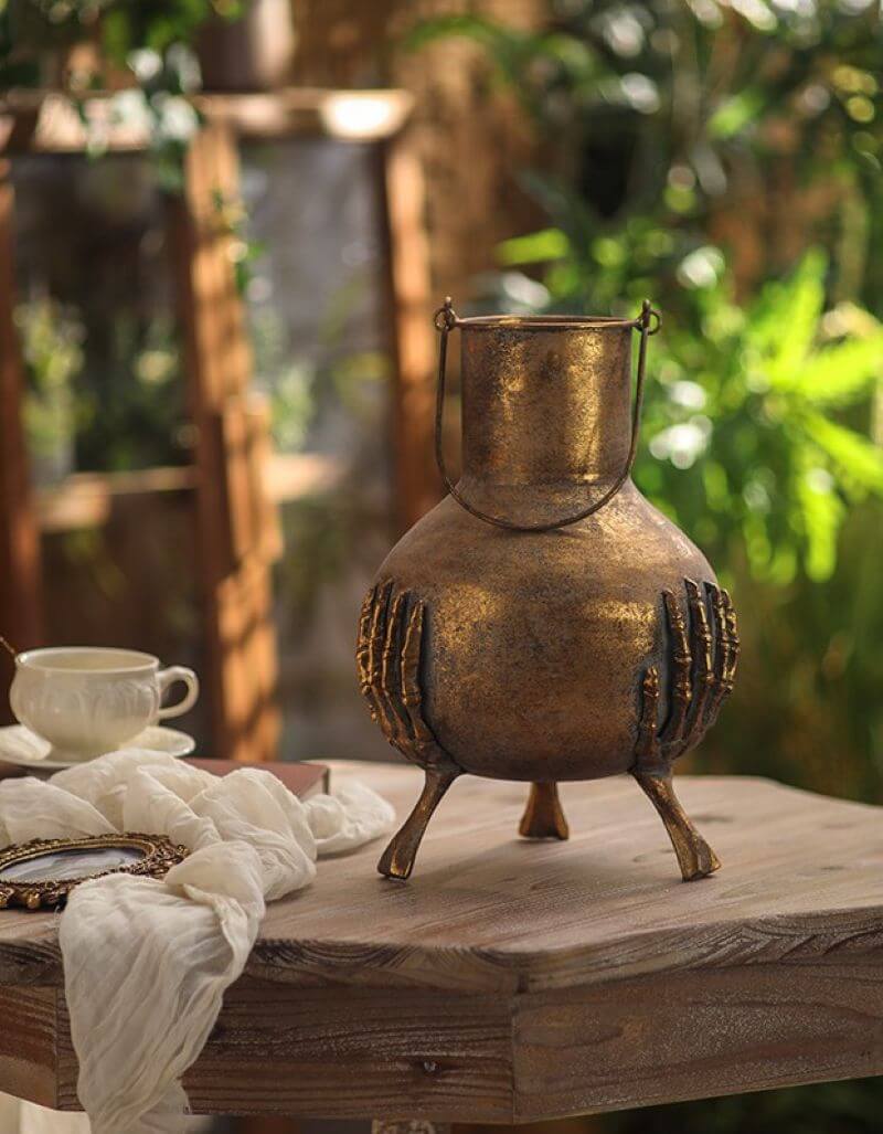Gothic Skeleton Hands Iron Vase