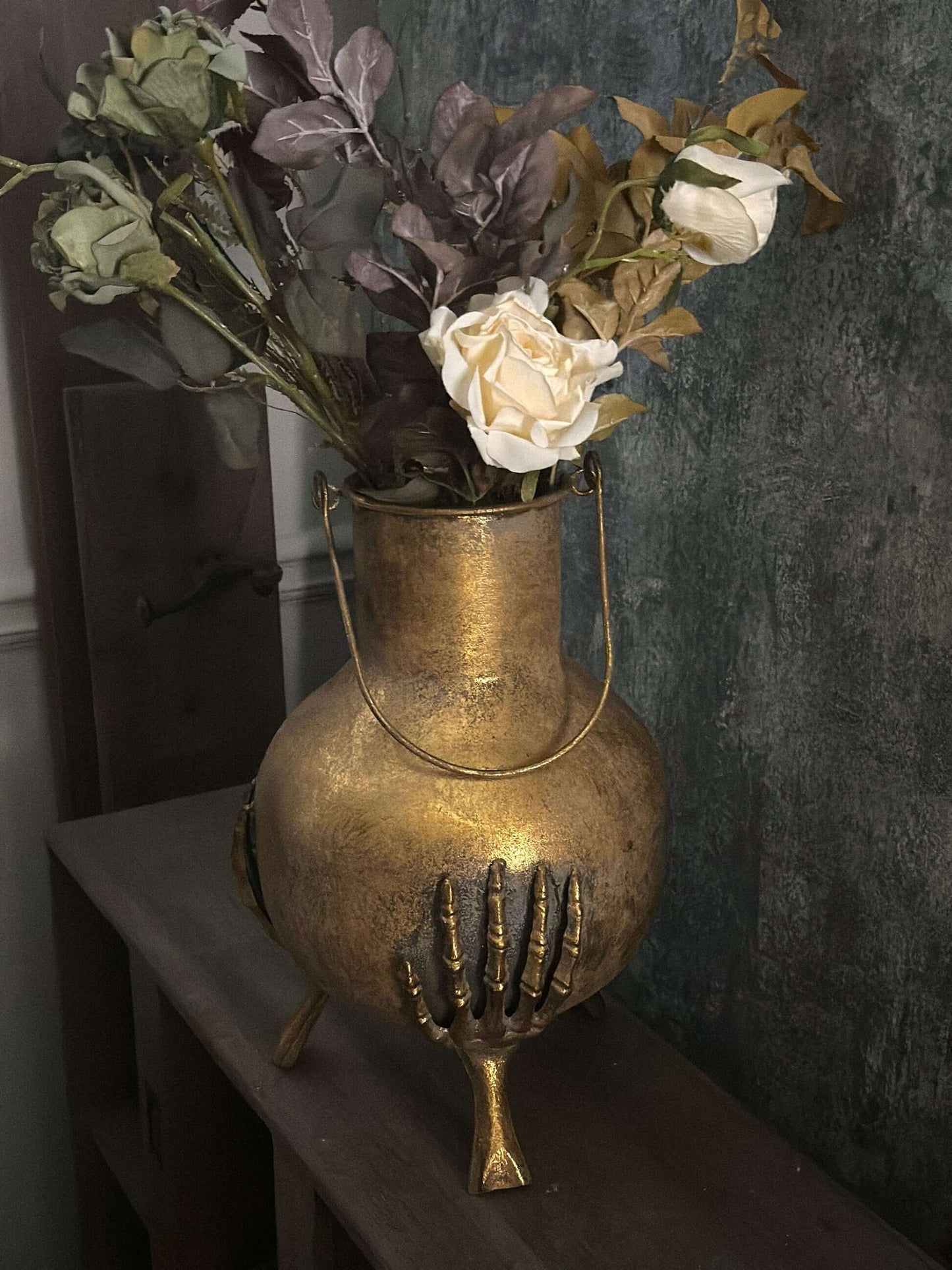 Gothic Skeleton Hands Iron Vase