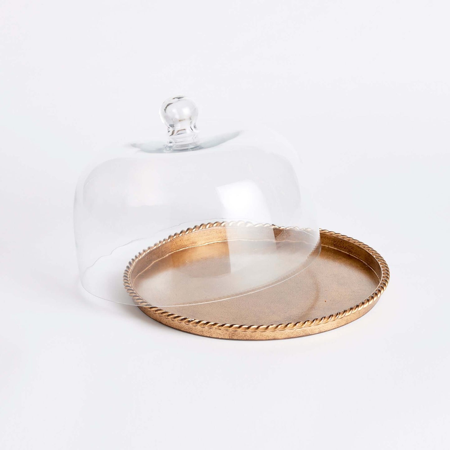 Large Vintage Glass Cloche with Gold Braided Tray