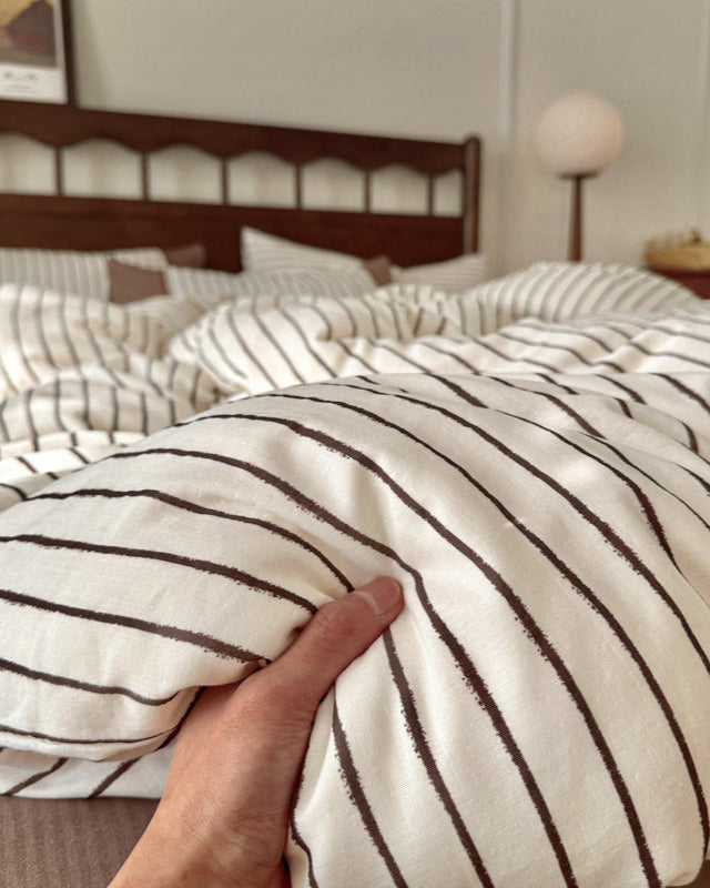 Camille French Stripe Bedding Set / Brown