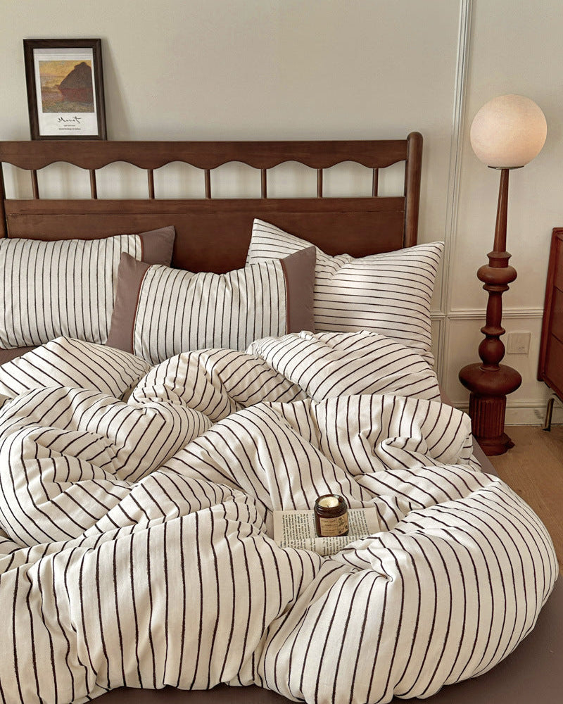 Camille French Stripe Bedding Set / Brown