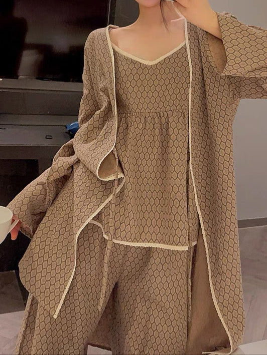 Floral Cotton Pajama Set / Brown
