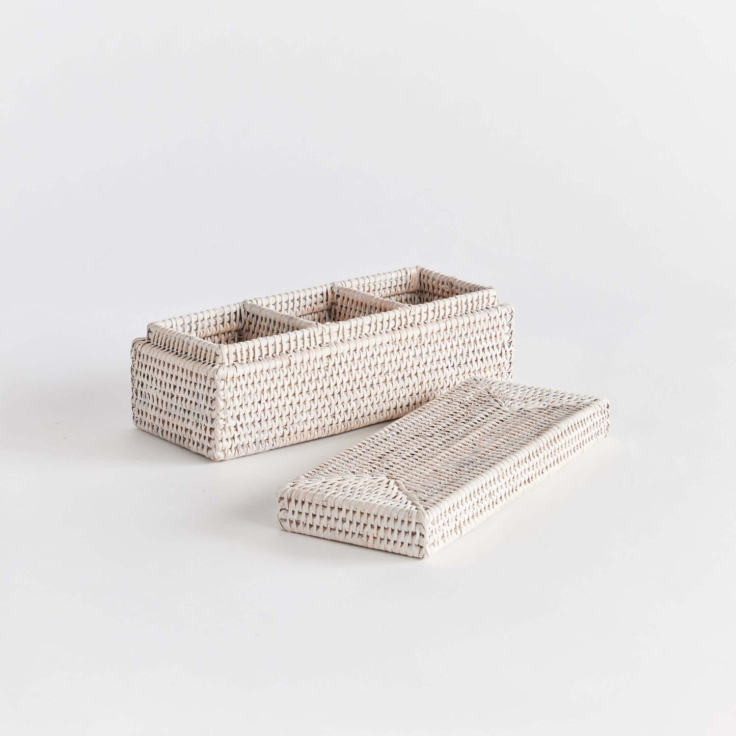 Rattan Desk Organizer with Lid and Compartments