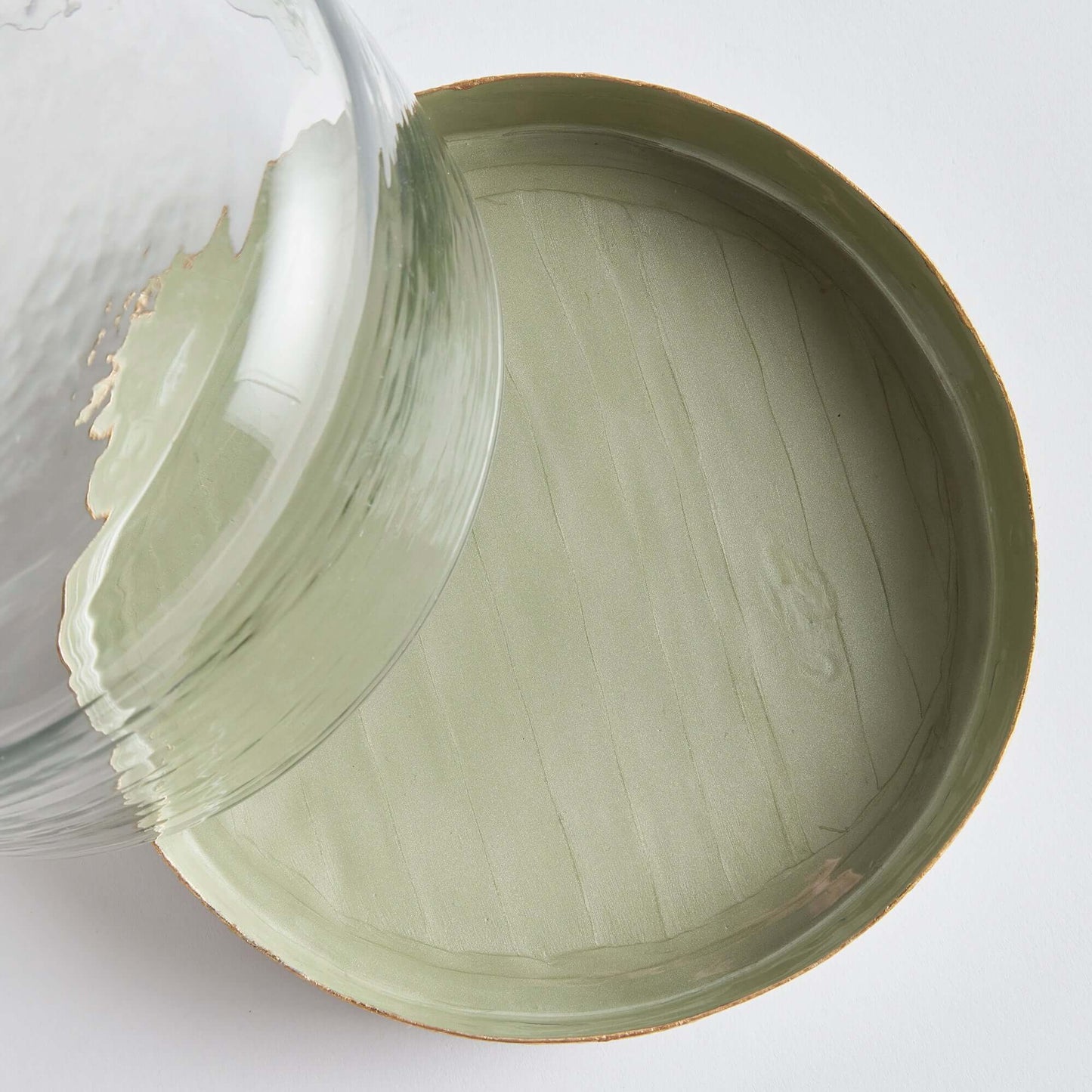 Vintage Hammered Glass Cloche with Green Enamel Tray