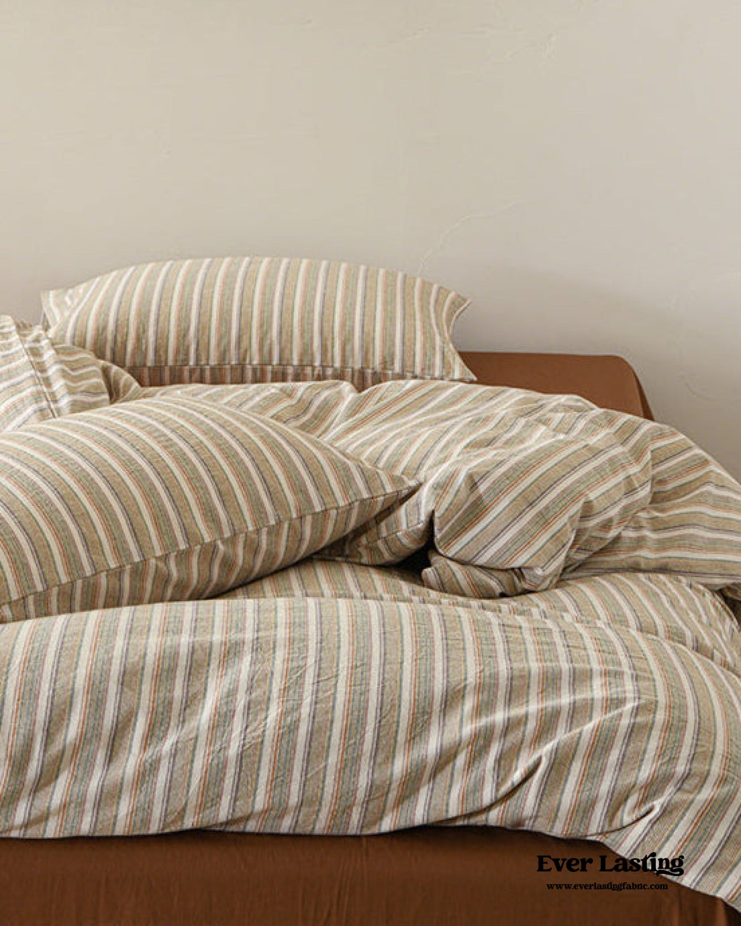 Ava Vintage Striped Cotton Bedding Set / Beige Striped