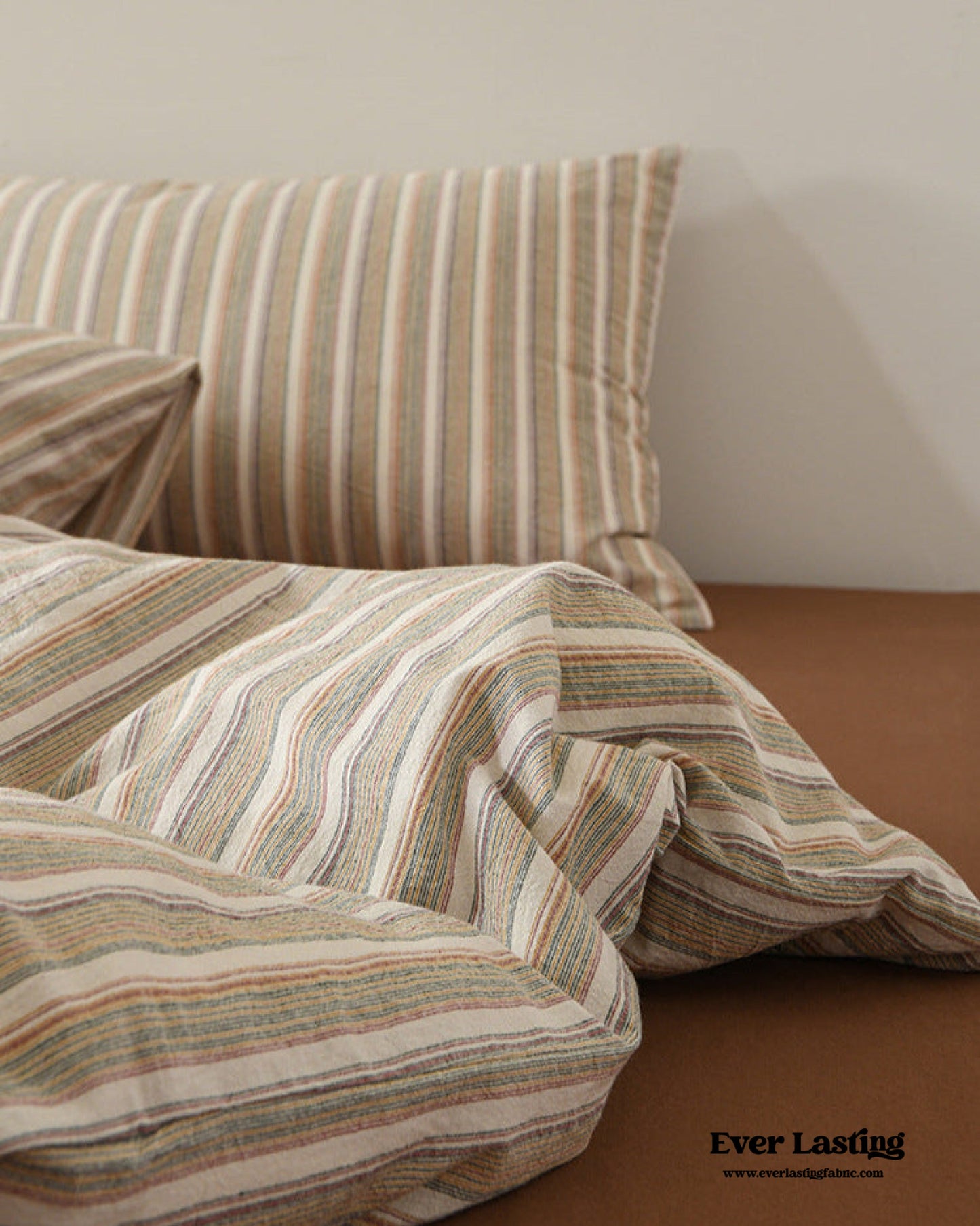 Ava Vintage Striped Cotton Bedding Set / Beige Striped