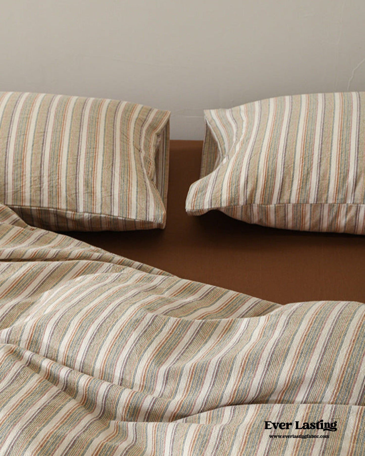 Ava Vintage Striped Cotton Bedding Set / Beige Striped