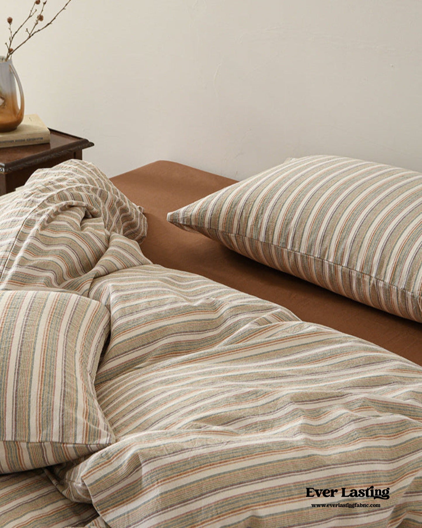 Ava Vintage Striped Cotton Bedding Set / Beige Striped