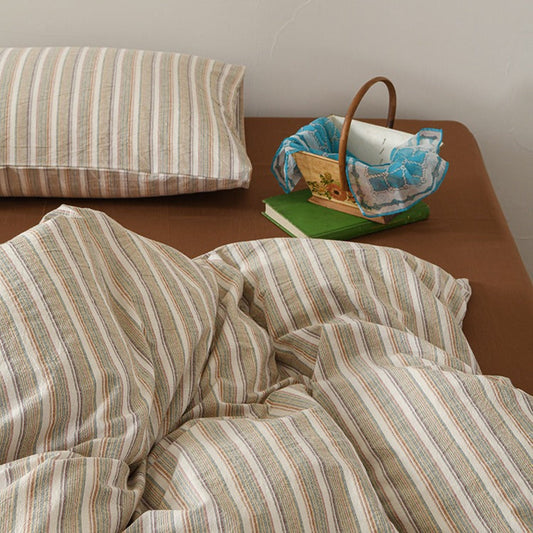 Ava Vintage Striped Cotton Bedding Set / Beige Striped