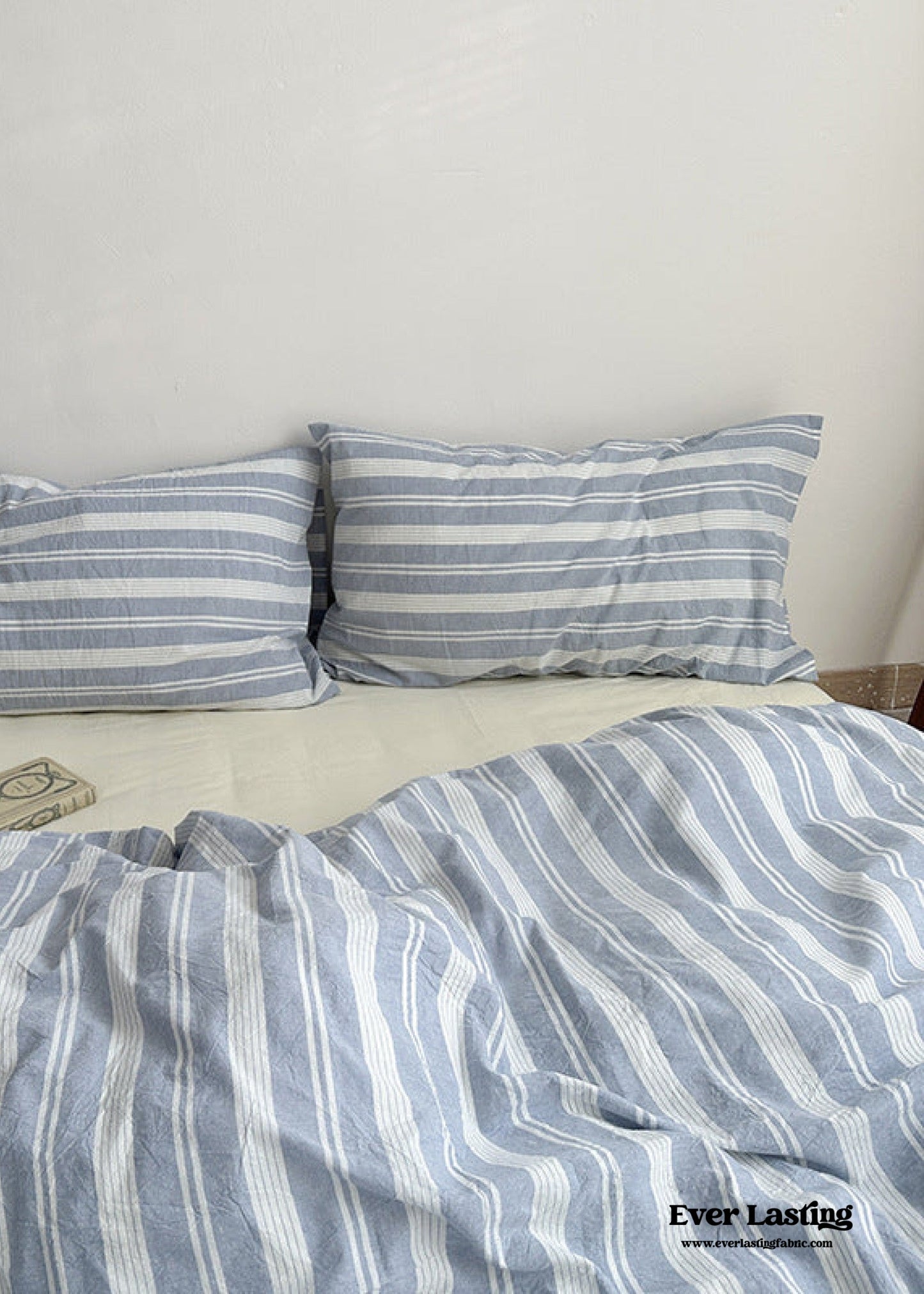 Blue Striped Washed Cotton Bedding Set