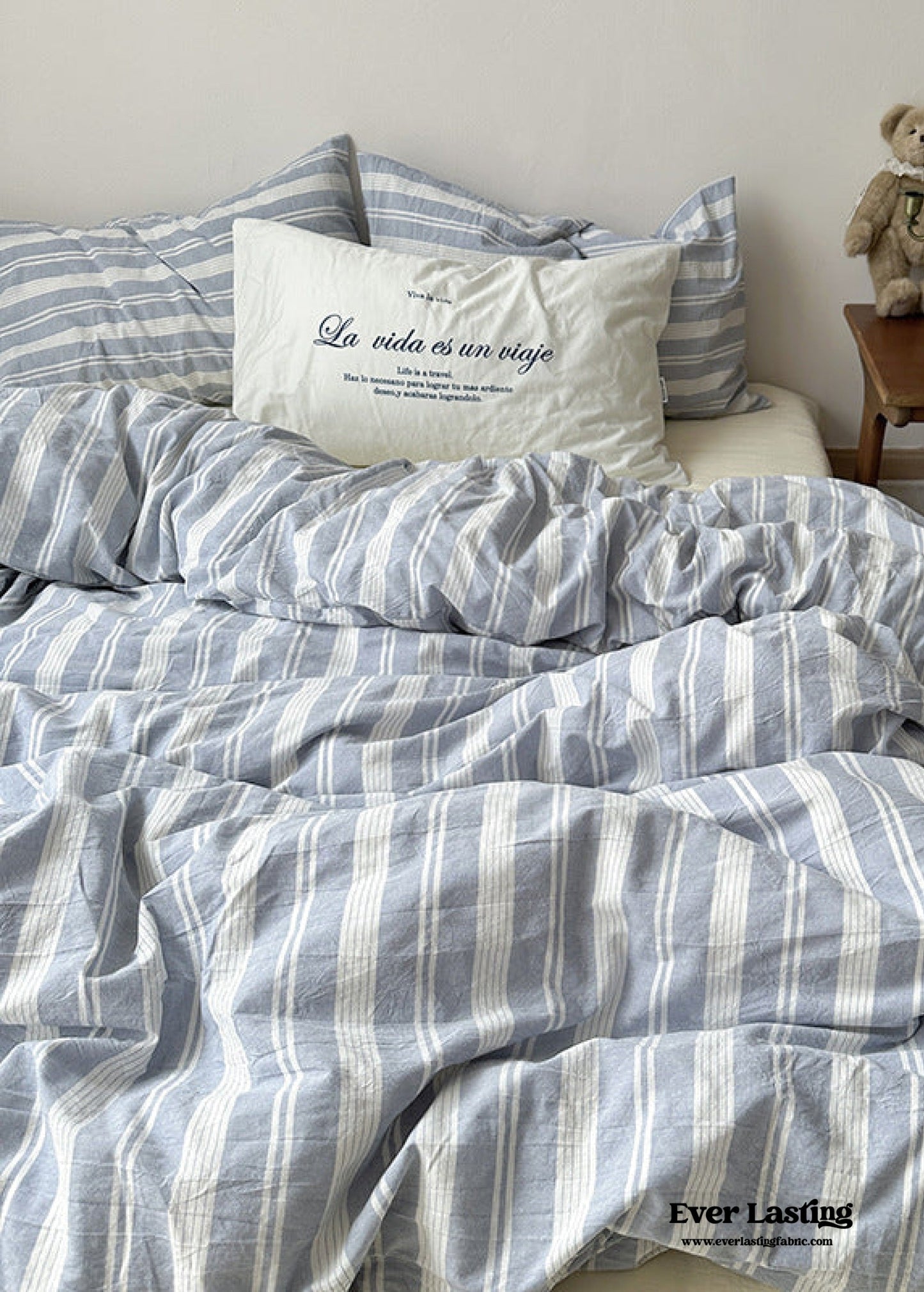 Blue Striped Washed Cotton Bedding Set