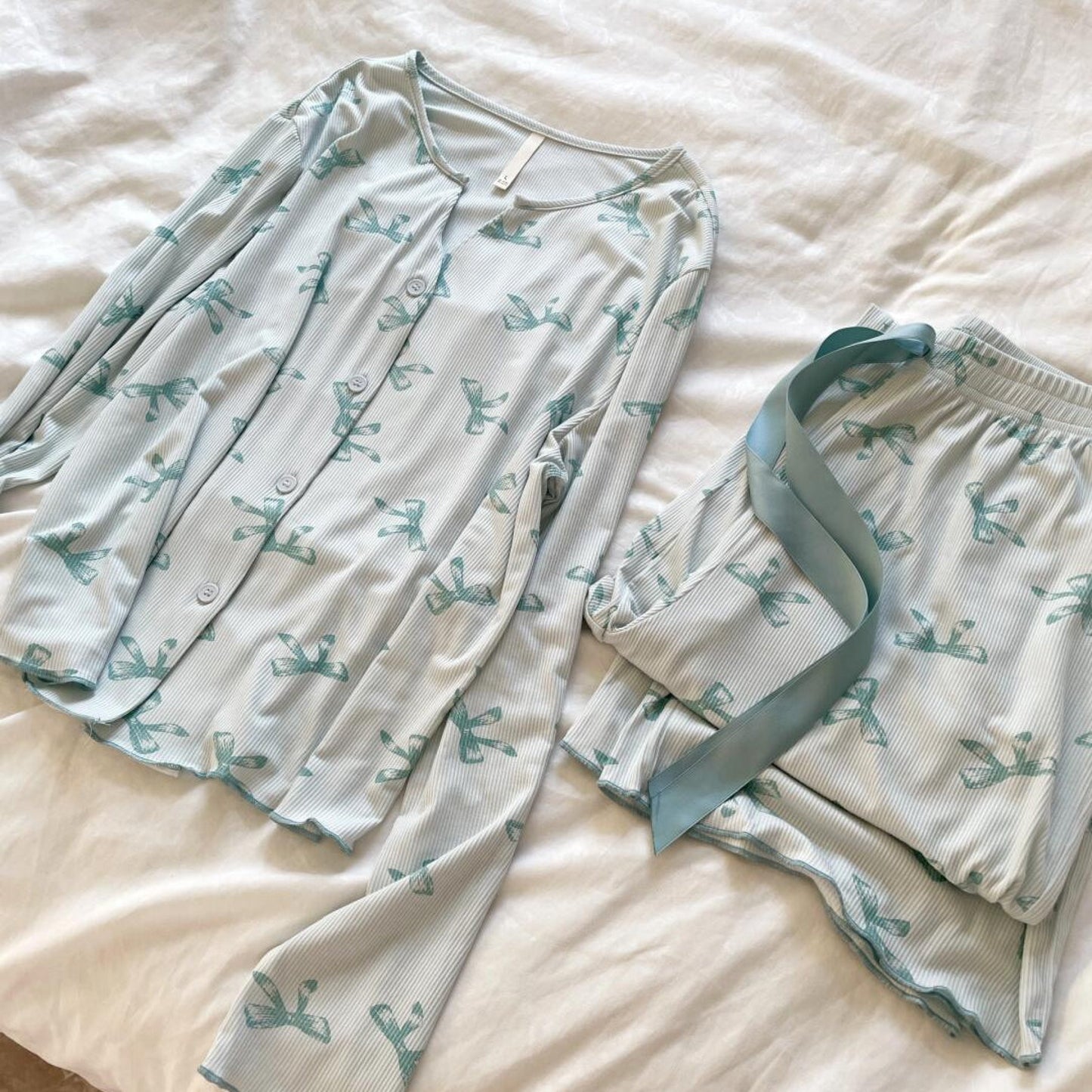 Bow V Neck Modal Pajama Set / Gray