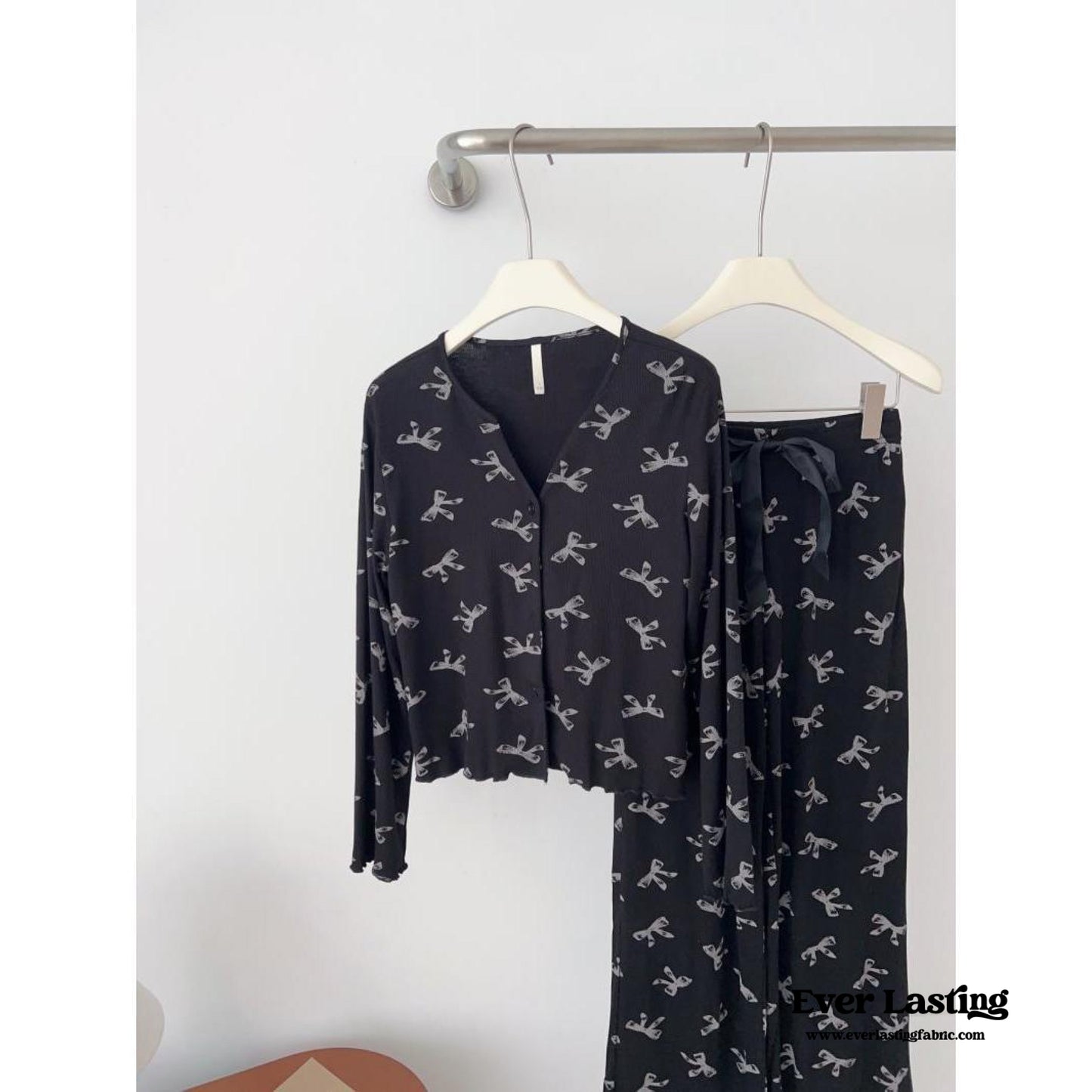 Bow V Neck Modal Pajama Set / Gray