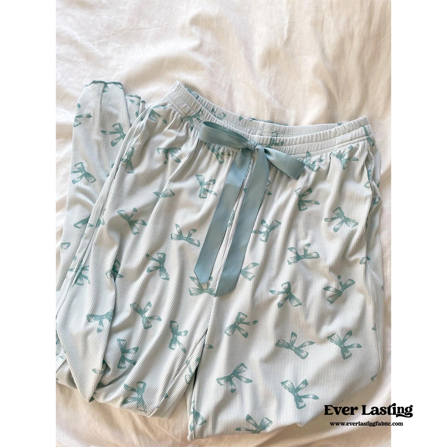 Bow V Neck Modal Pajama Set / Gray