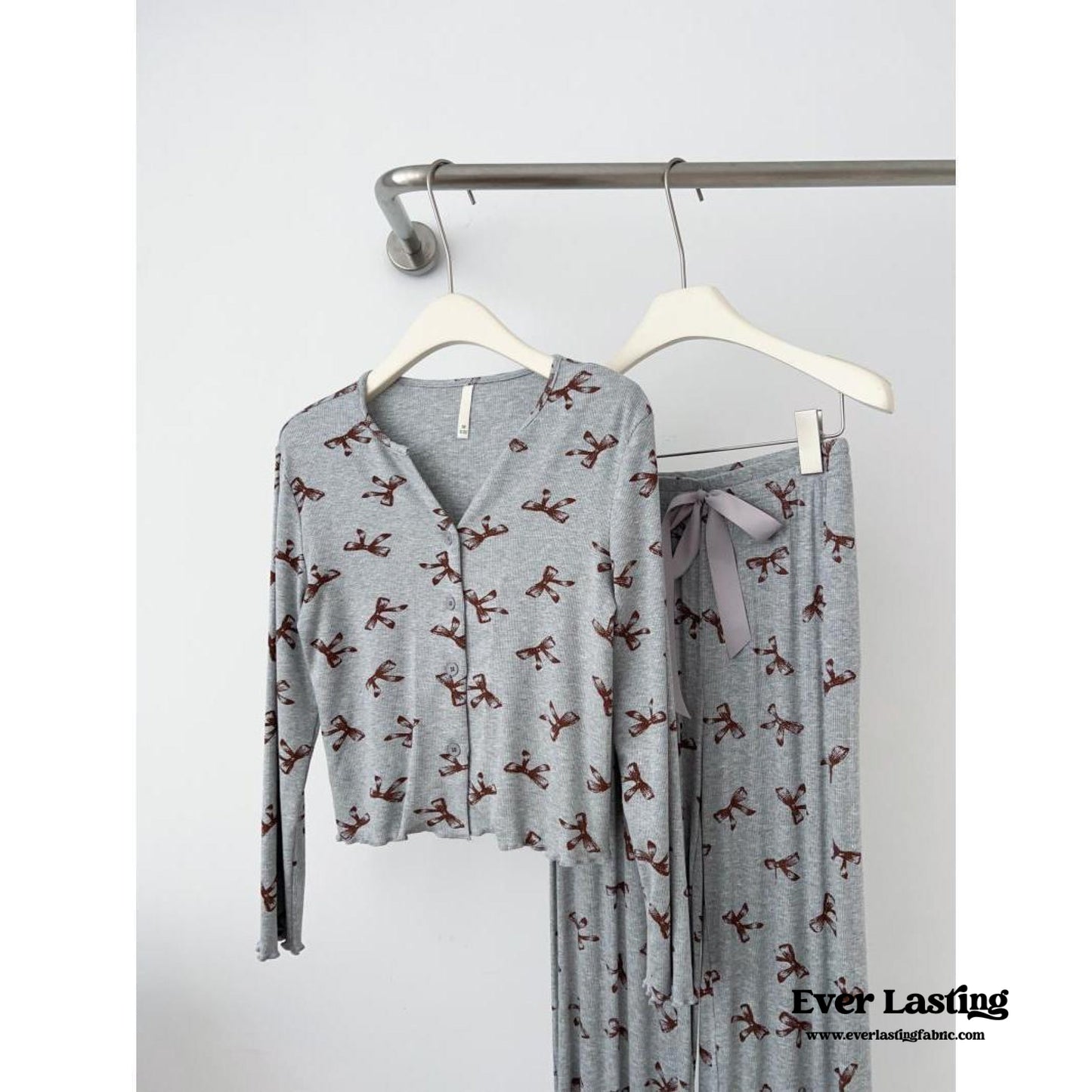Bow V Neck Modal Pajama Set / Green