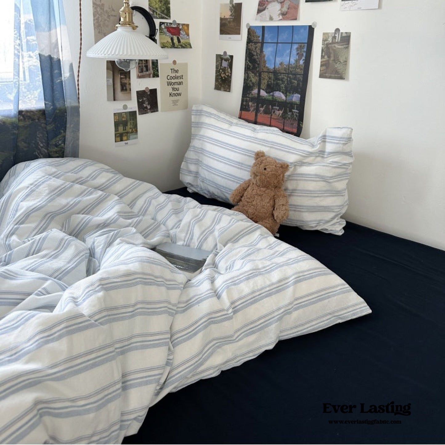 Breezy Stripe Washed Cotton Blue Bedding Set
