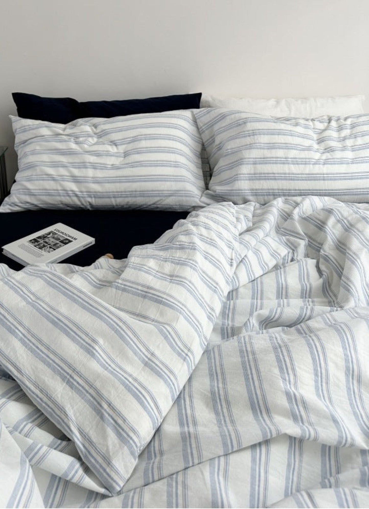 Breezy Stripe Washed Cotton Blue Bedding Set