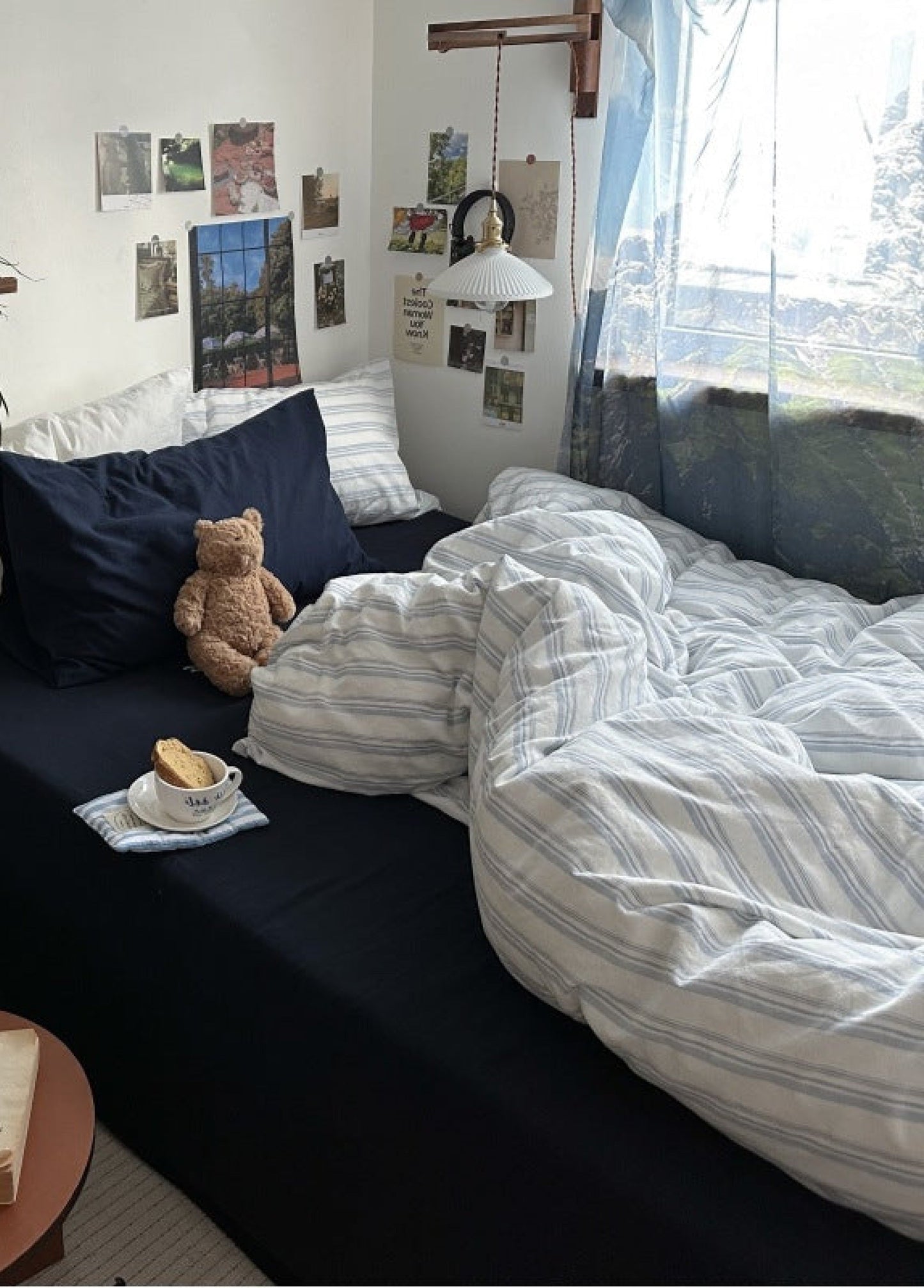 Breezy Stripe Washed Cotton Blue Bedding Set