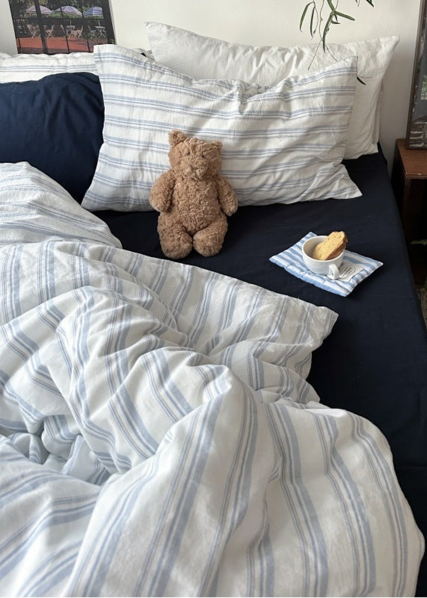 Breezy Stripe Washed Cotton Blue Bedding Set